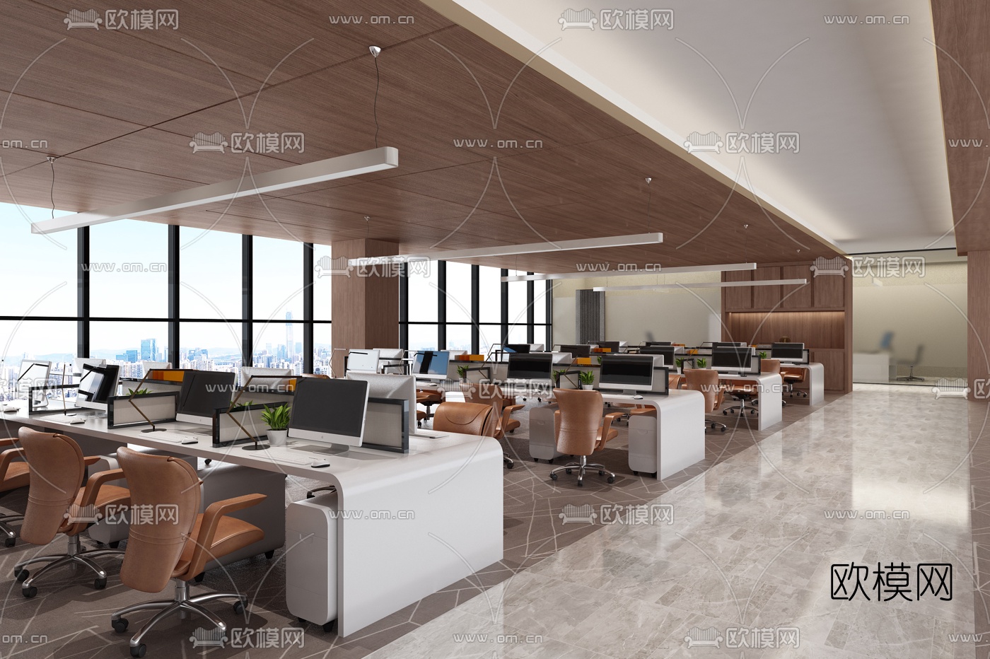现代办公室敞开式办公区3D模型