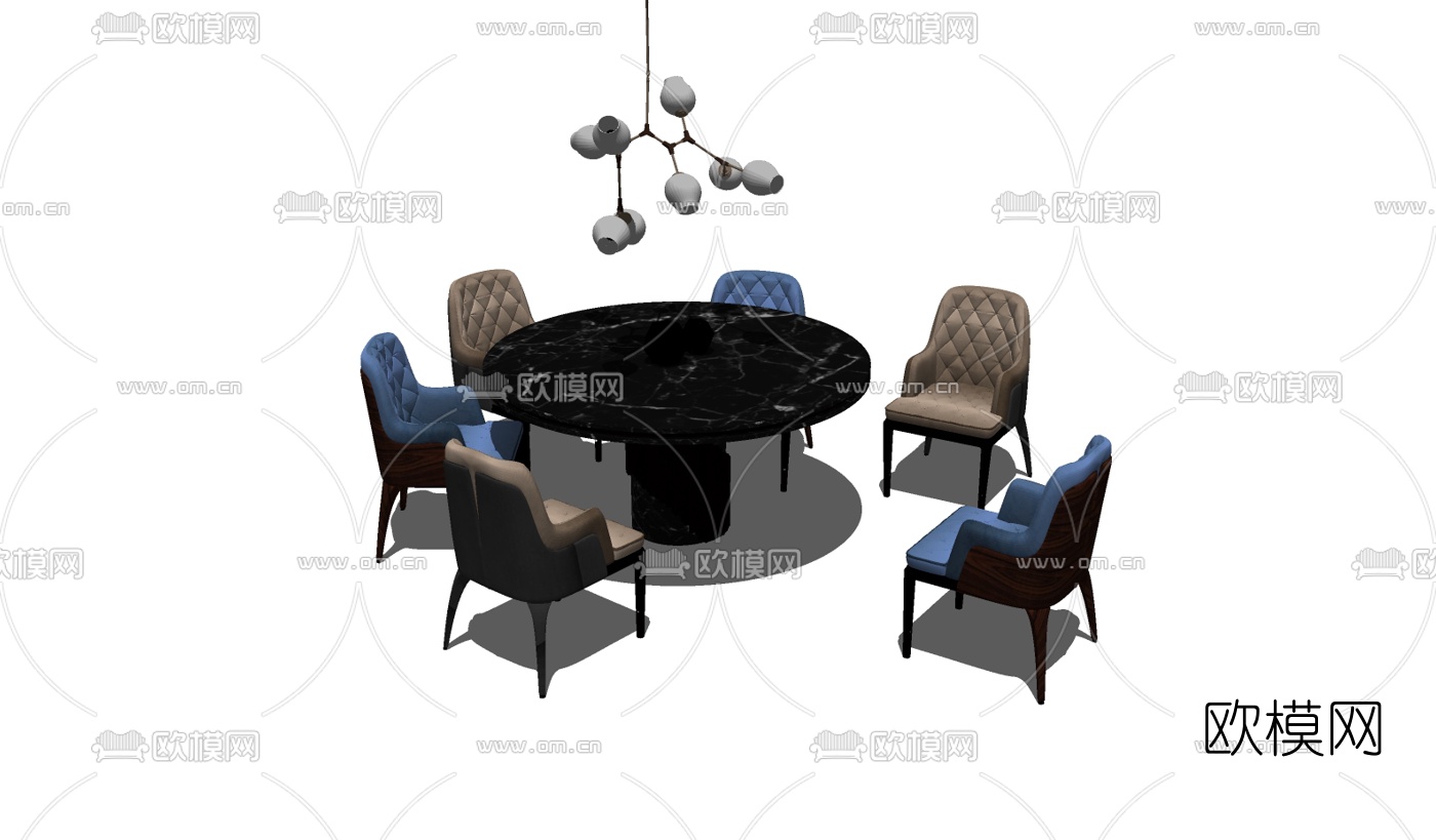 现代餐桌椅组合su模型下载（渲染图2）