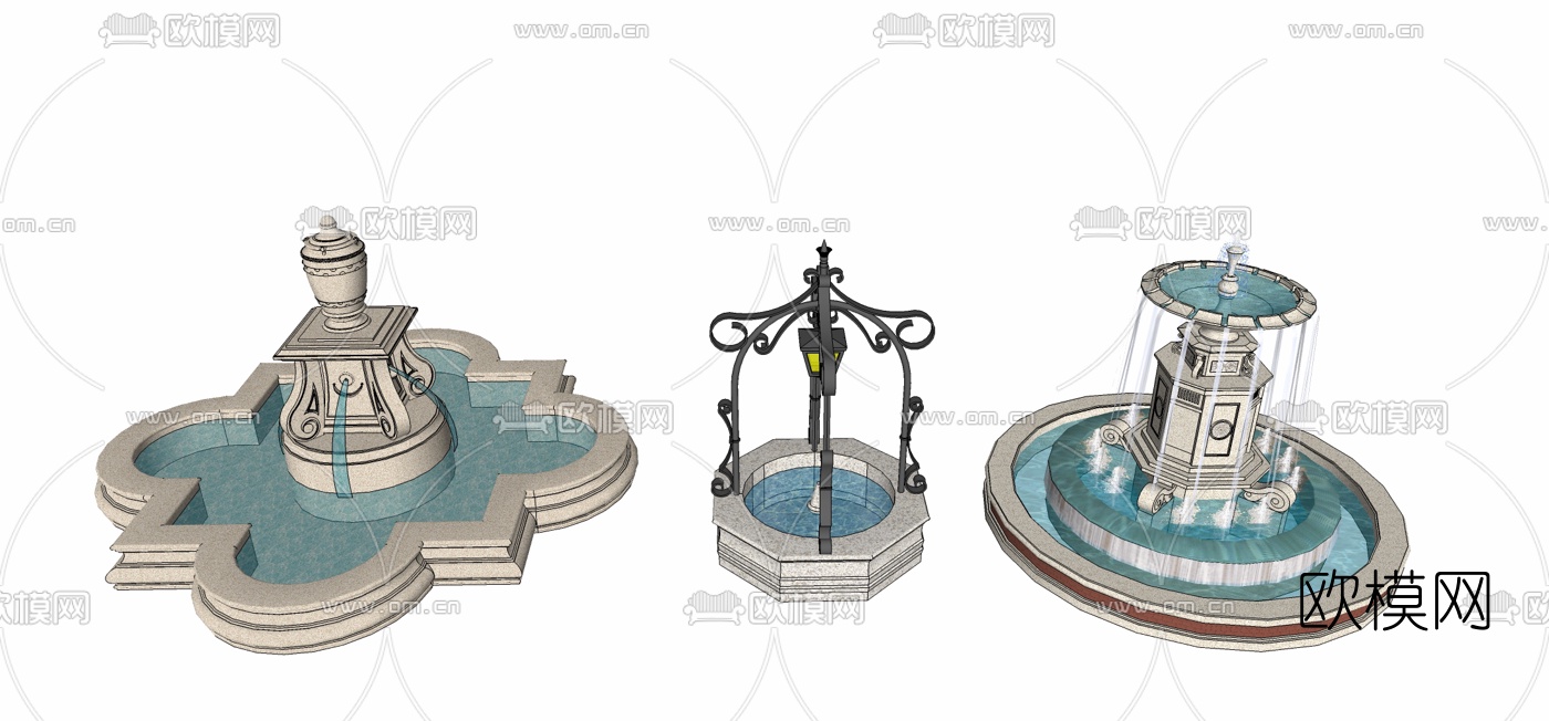 欧式喷泉水景su模型下载