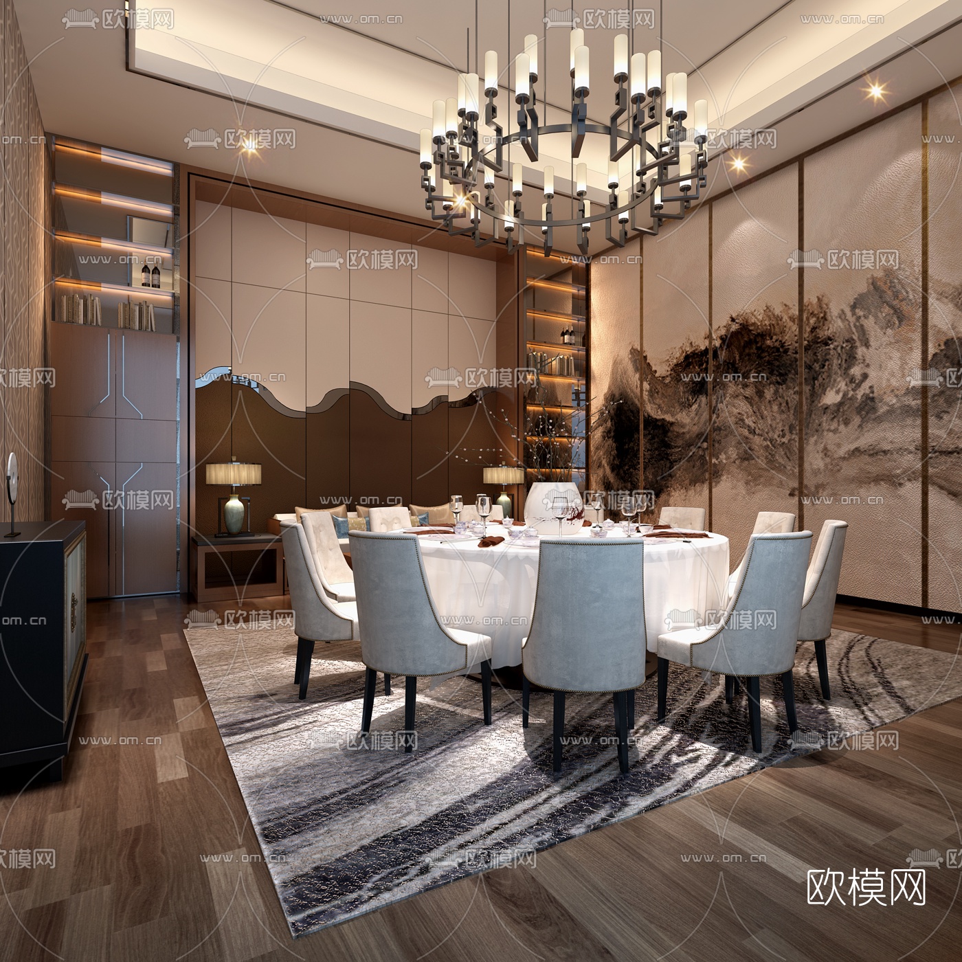 新中式酒楼餐厅包间3d模型下载_ID10031246_3dmax免费模型-欧模网