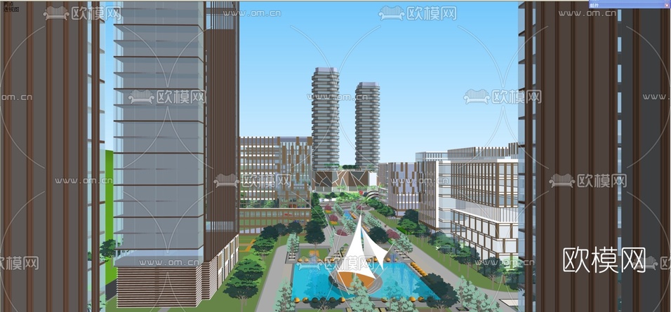现代小区规划su模型下载(渲染图2)