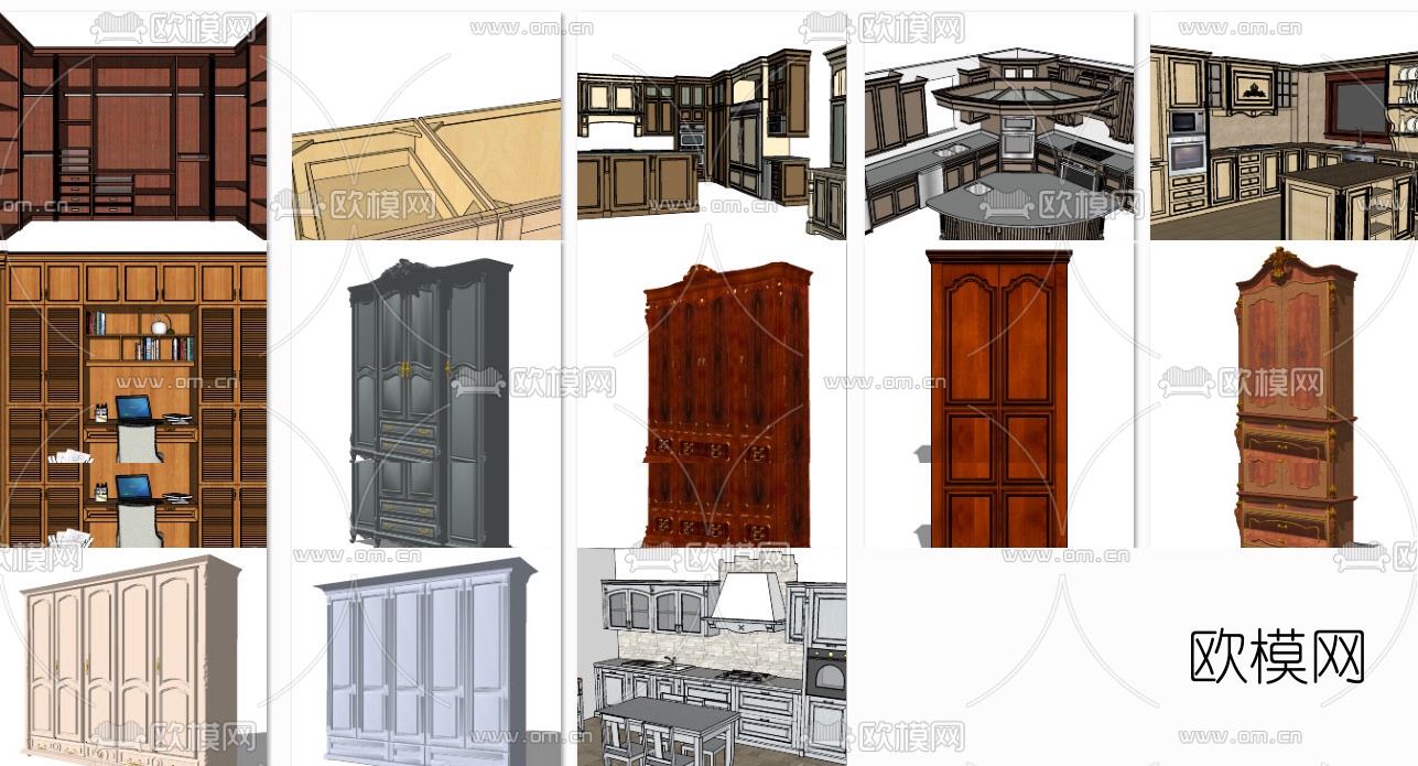 欧式橱柜su模型下载（渲染图6）