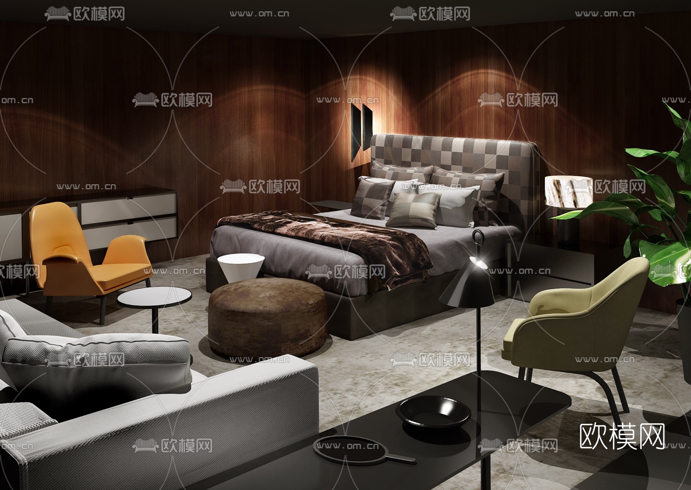 意大利Minotti品牌 现代卧室双人床3d模型