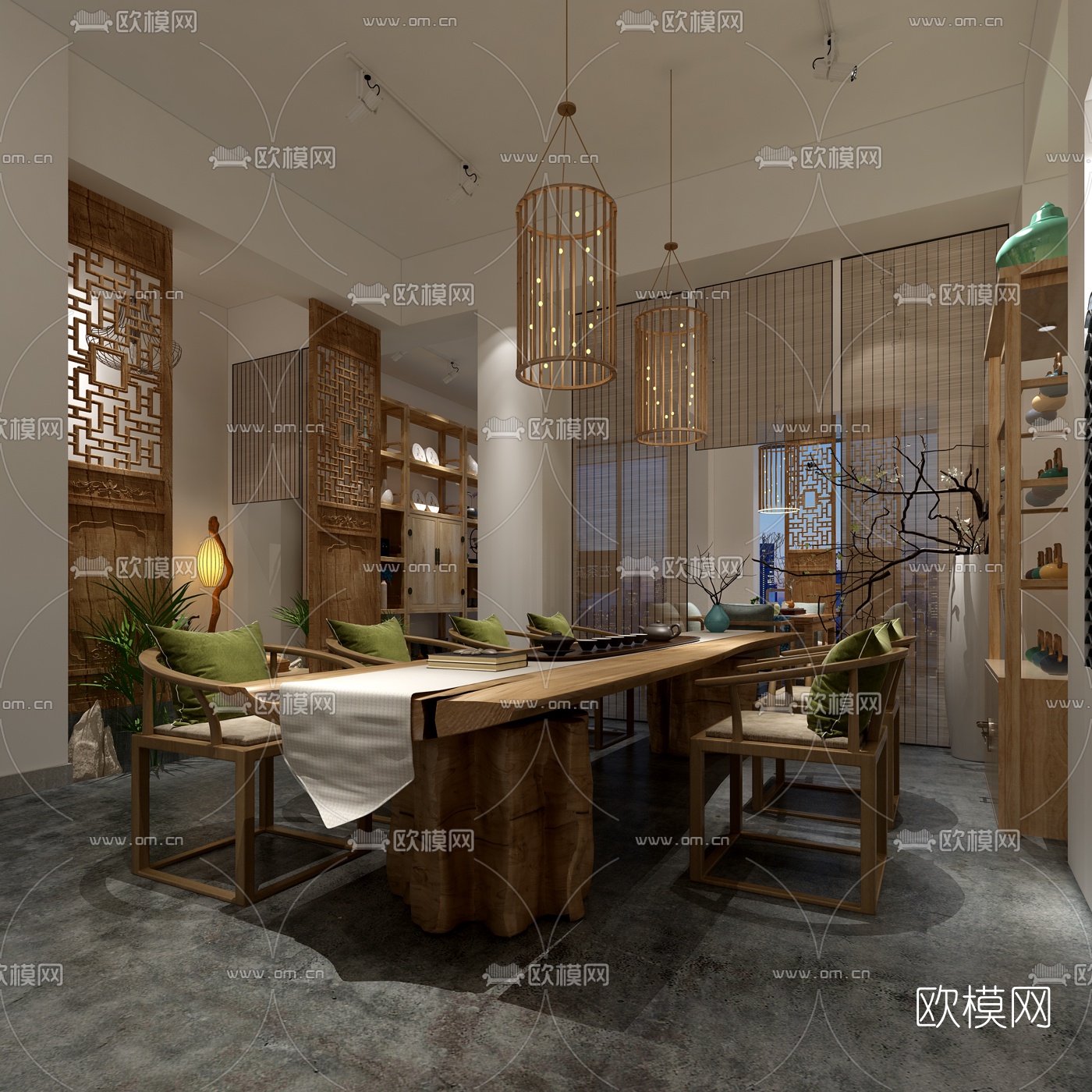 中式茶叶店茶舍3D模型-免费3dmax模型库-欧模网