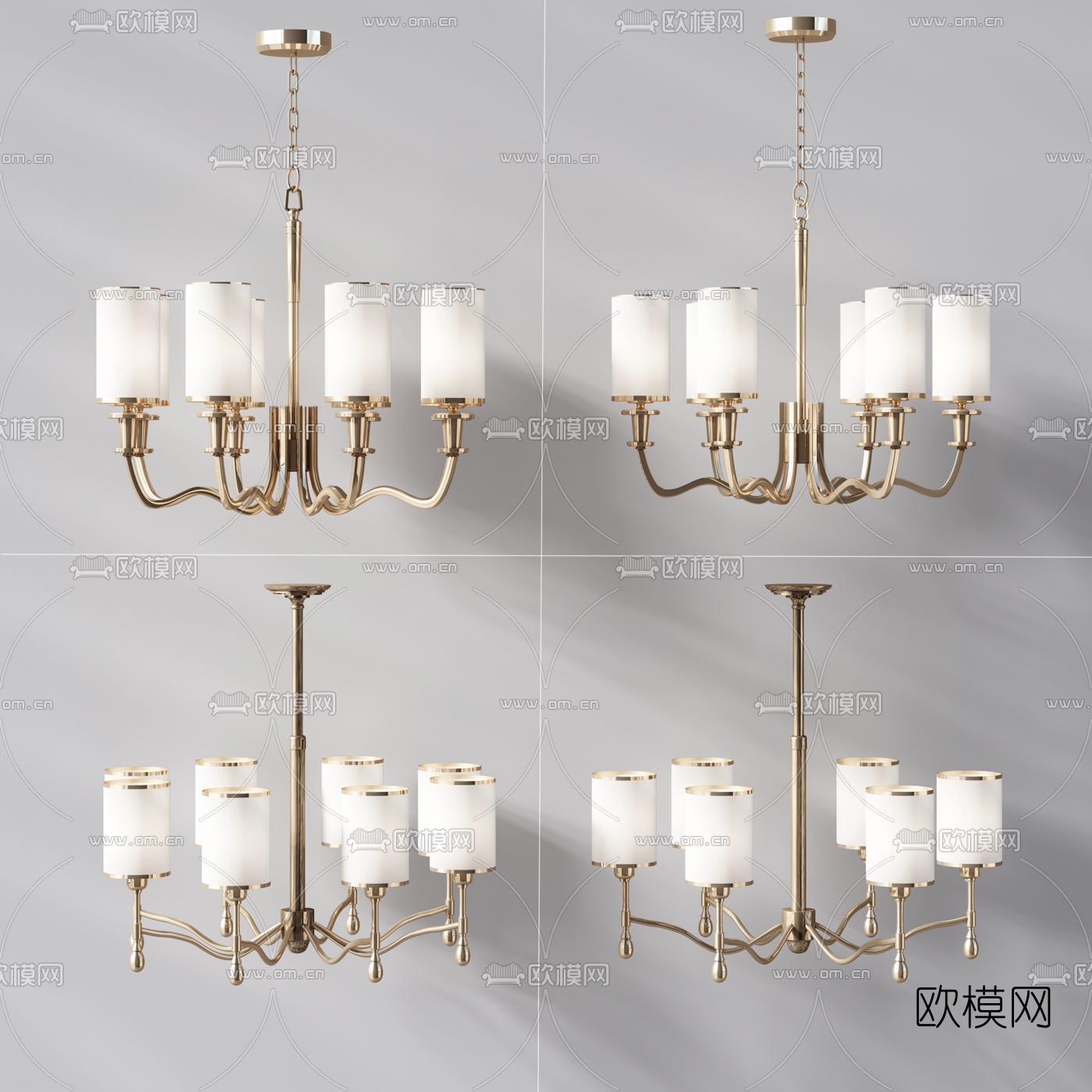 简欧金属吊灯组合3D模型下载