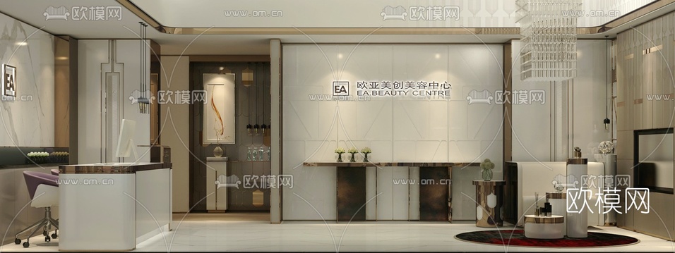 现代美容院大厅前台3D模型下载(渲染图1)