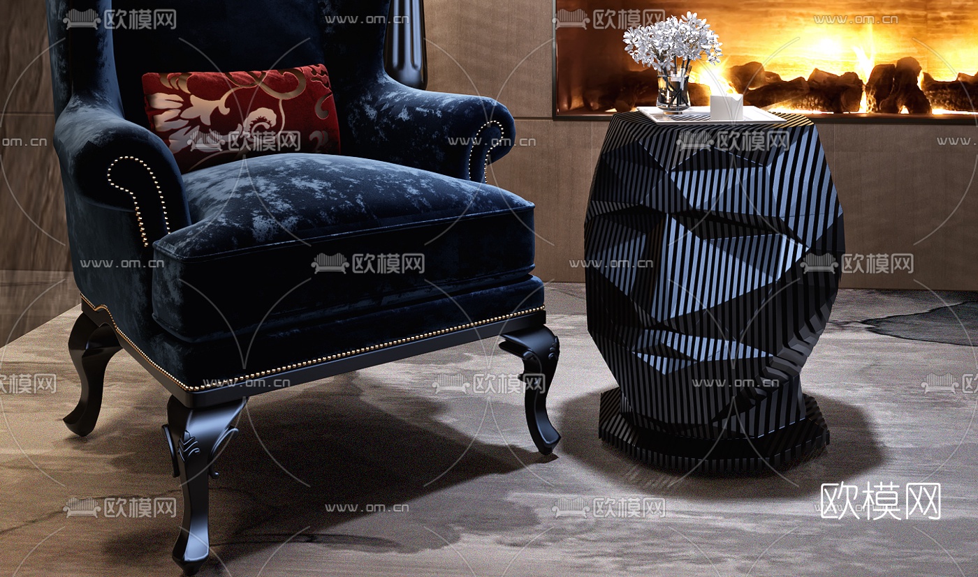 欧式古典单人沙发3d模型