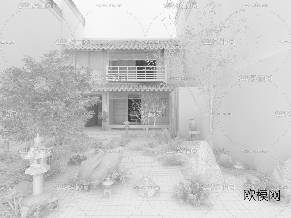 中式庭院花园3D模型
