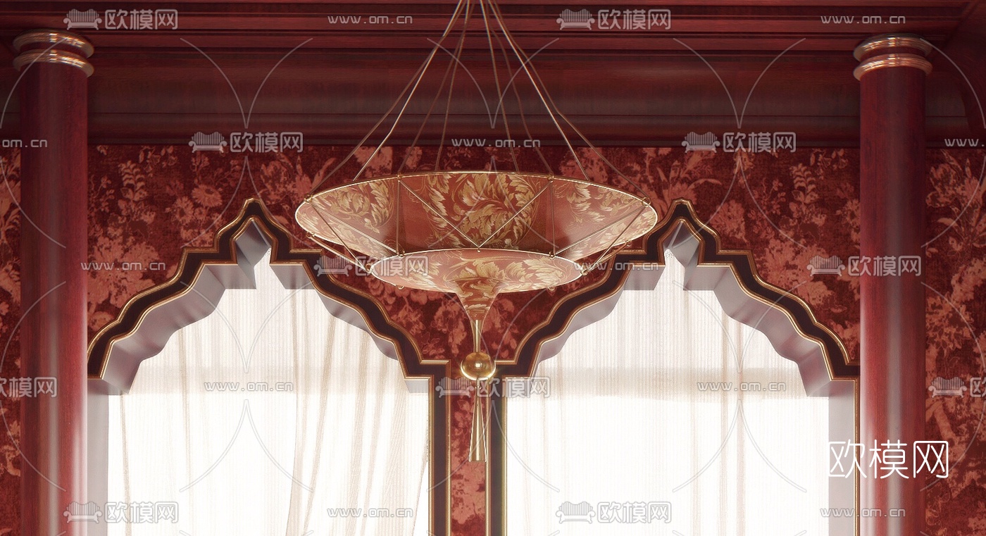 新古典红色系餐厅3d模型