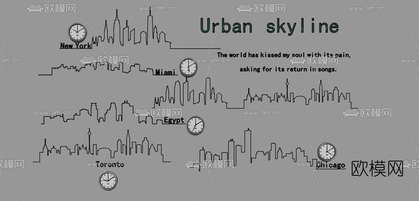 北欧城市天际线墙饰挂件su模型下载