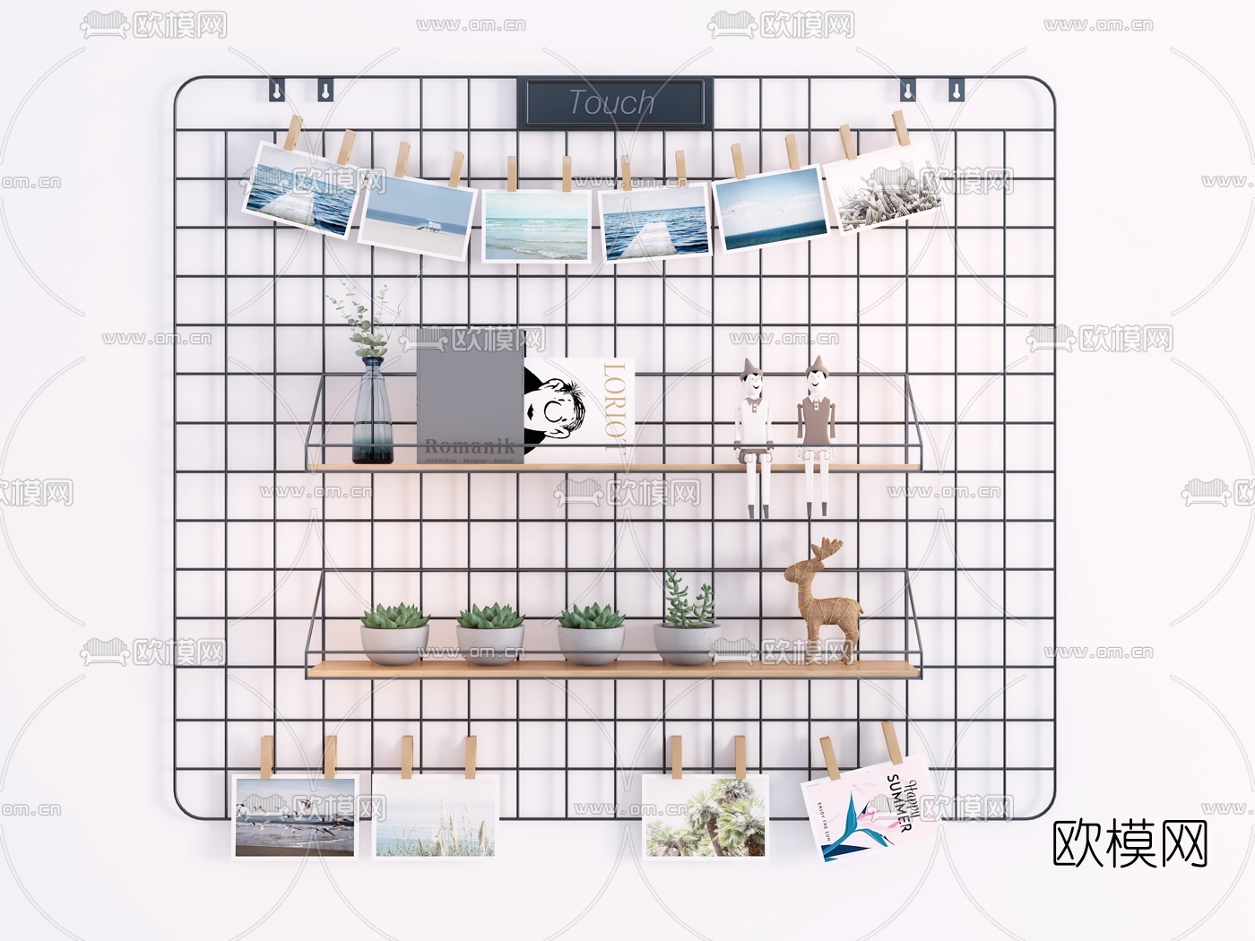北欧铁艺墙饰绿植照片墙装饰挂件3d模型