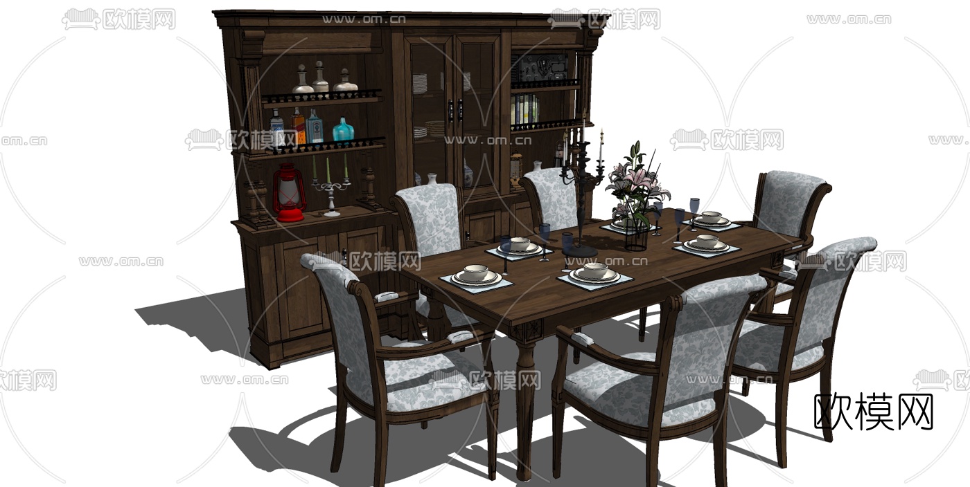 欧式餐桌椅组合su模型下载（渲染图2）