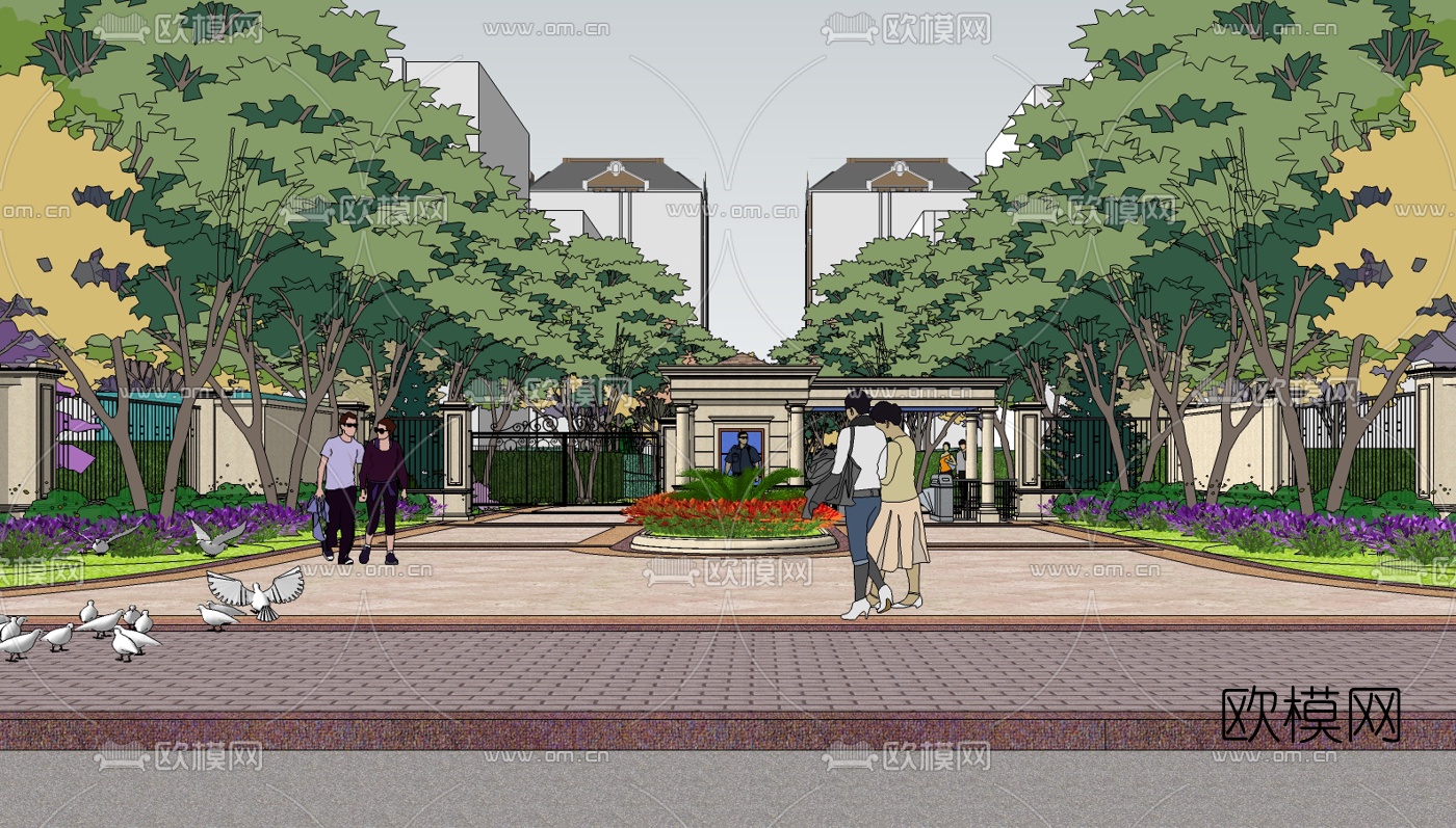 欧式园林景观su模型下载（渲染图2）