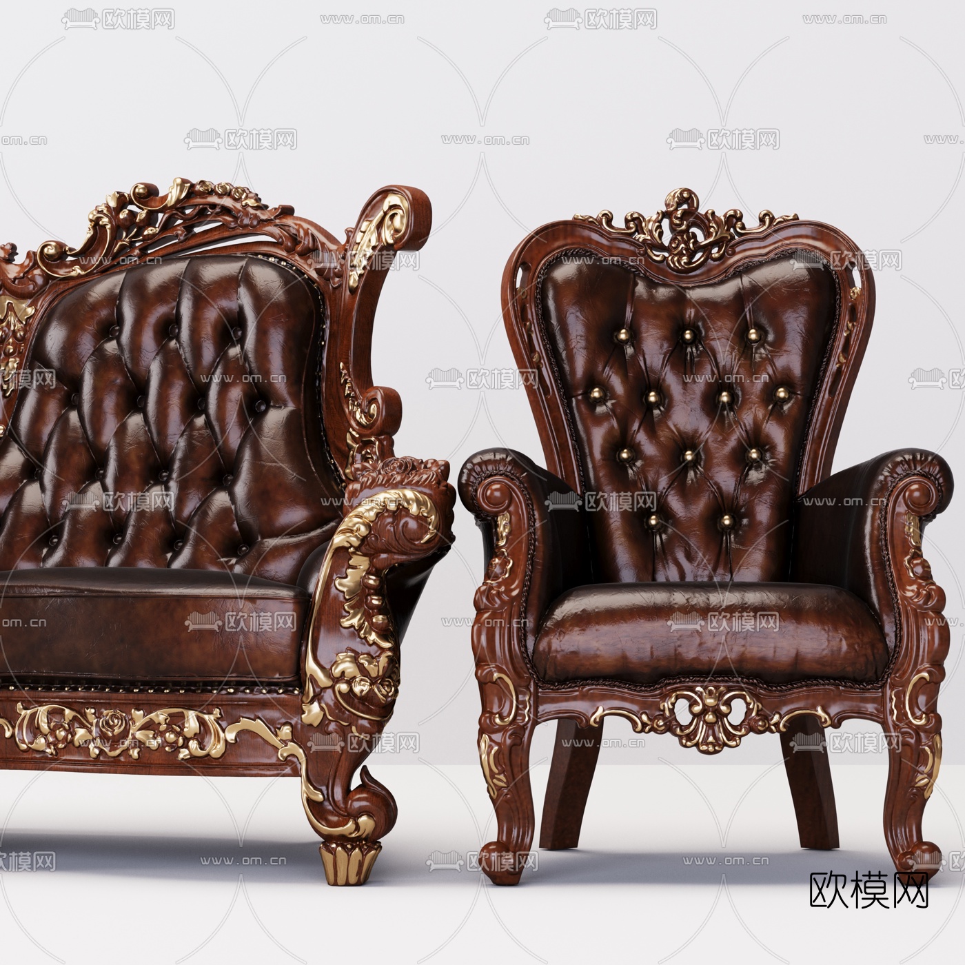 法式轻奢雕花多人沙发3d模型下载（渲染图3）