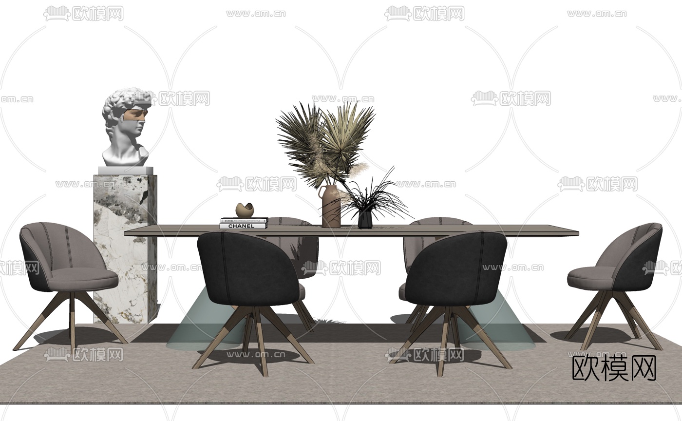现代条形餐桌椅su模型