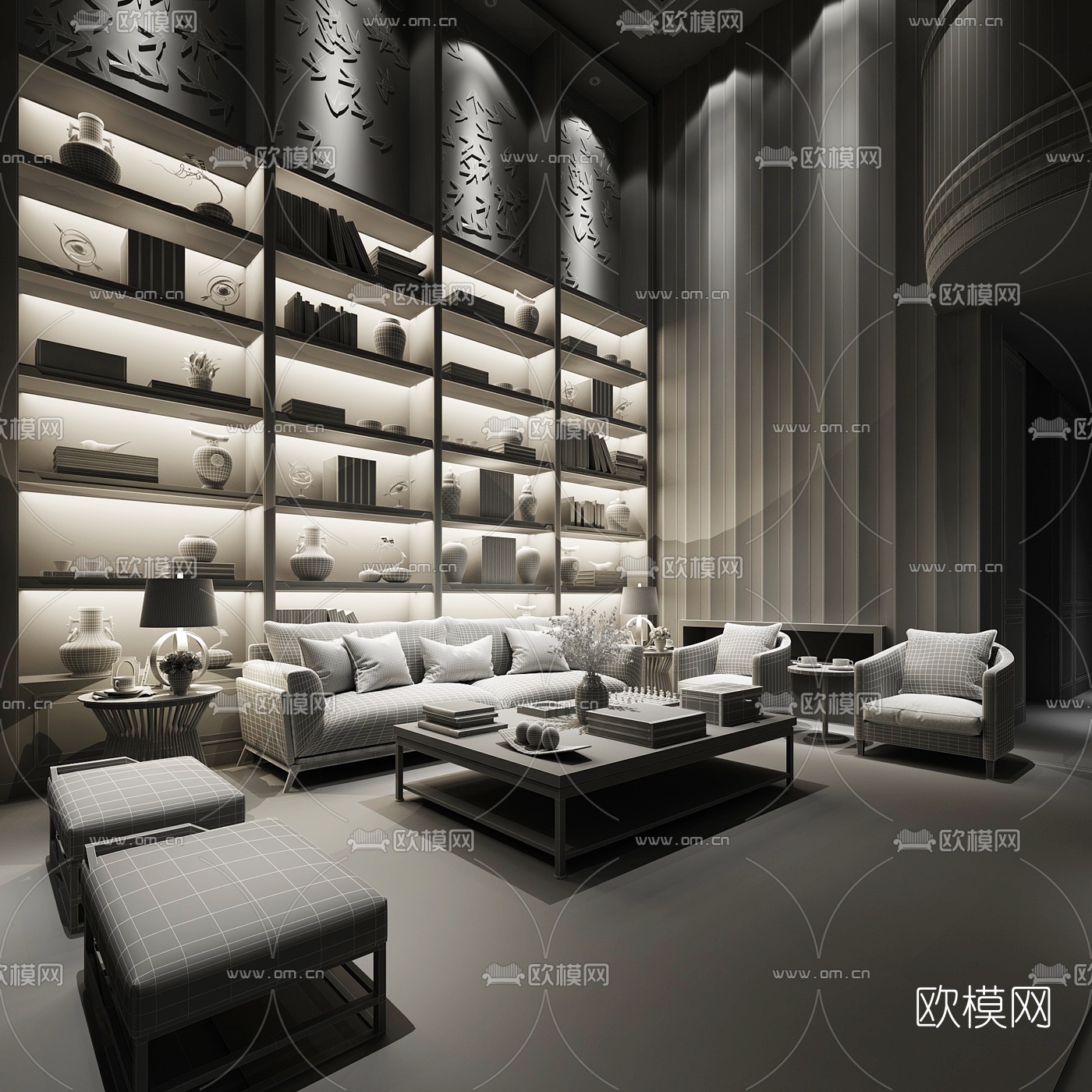 现代会所会客厅装饰架组合3D模型下载_ID10083275_3dmax免费模型-欧模网