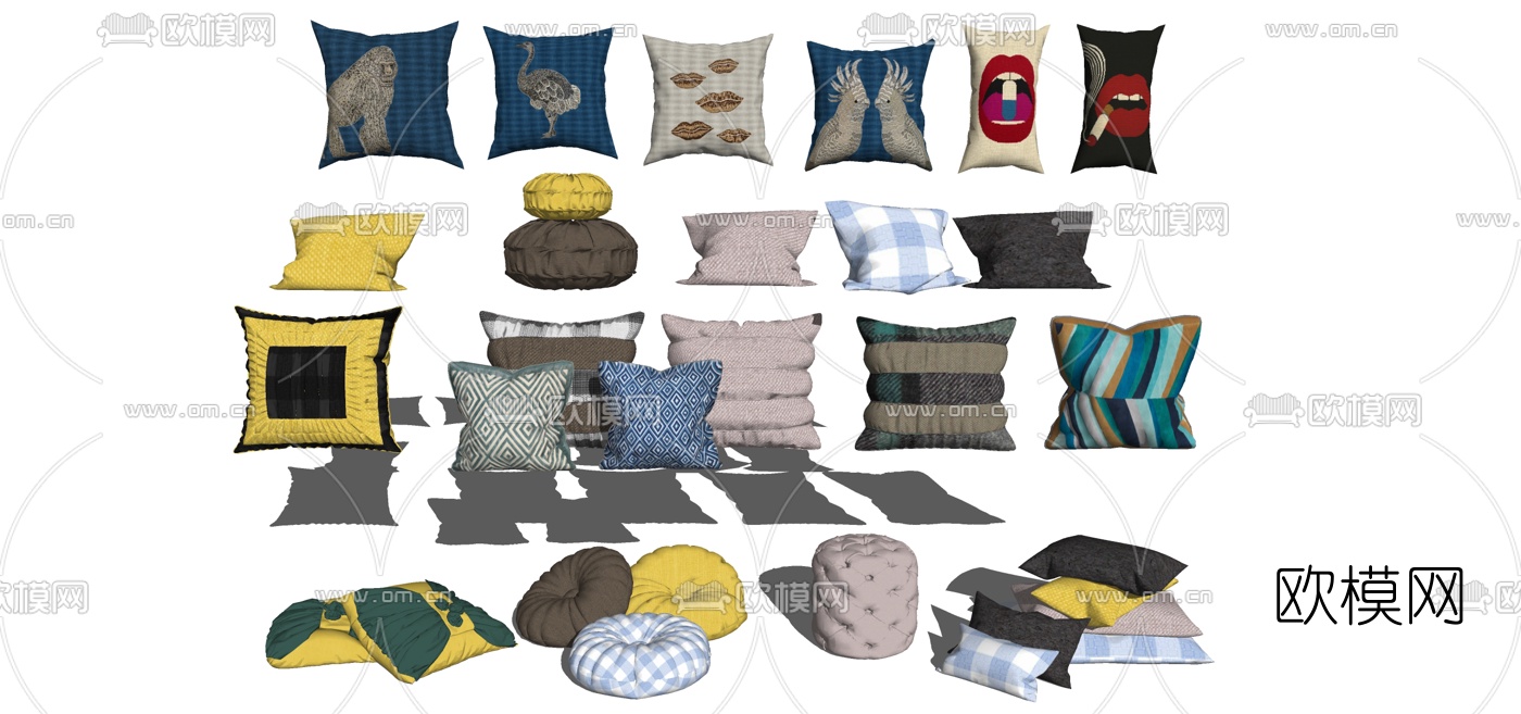 现代抱枕坐垫组合su模型下载