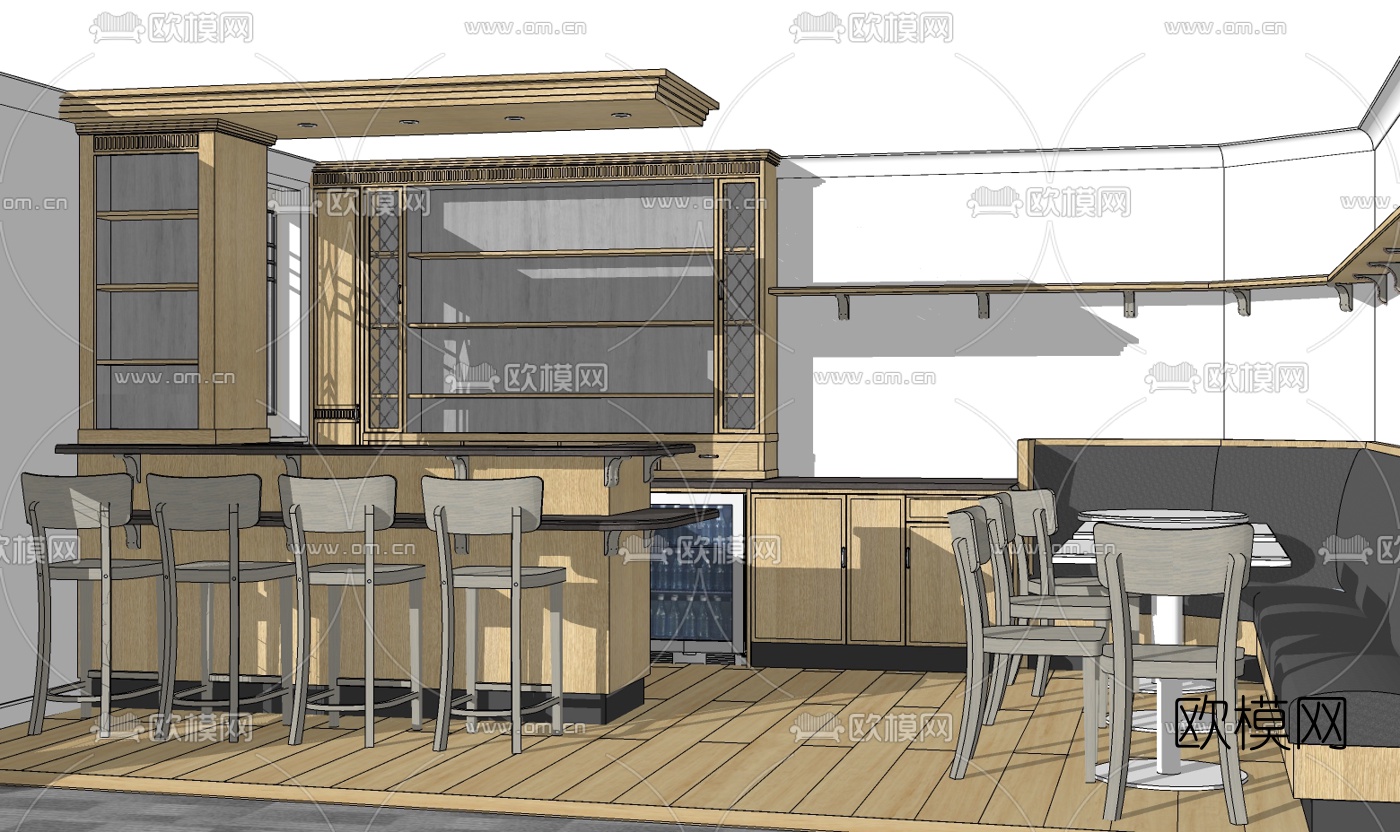 美式橱柜免费su模型下载