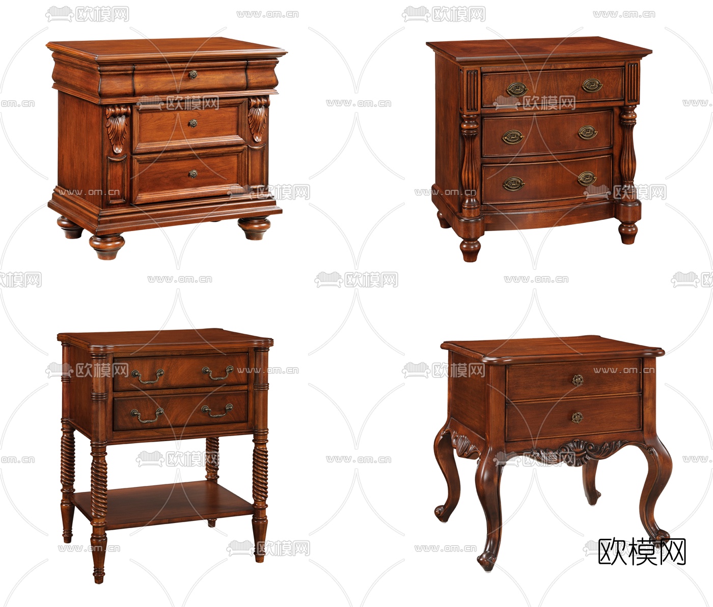 美式实木床头柜组合3d模型下载