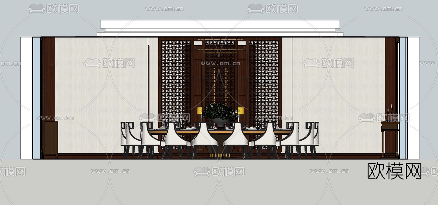 新中式餐厅包房su模型下载（渲染图2）