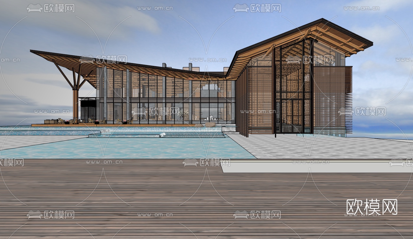 现代禅意售楼中心免费su模型下载（渲染图1）