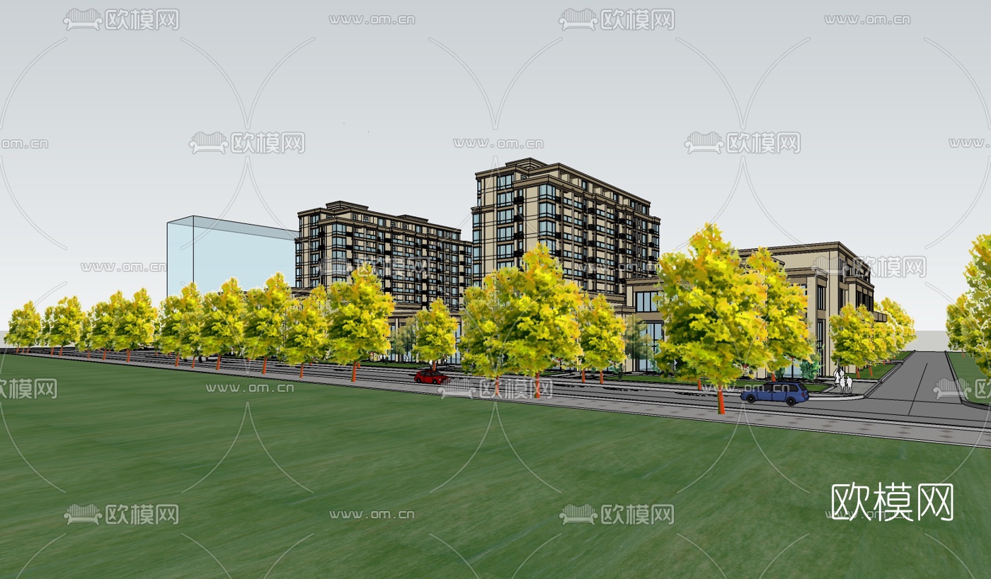 新古典商住综合楼su模型下载（渲染图2）