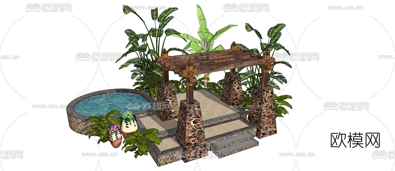 自然风廊架su模型下载（渲染图1）