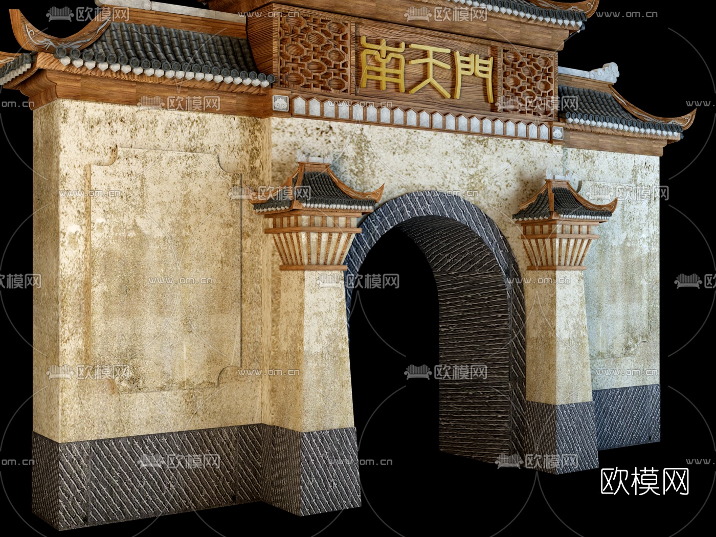 中式门头牌坊3d模型下载（渲染图2）
