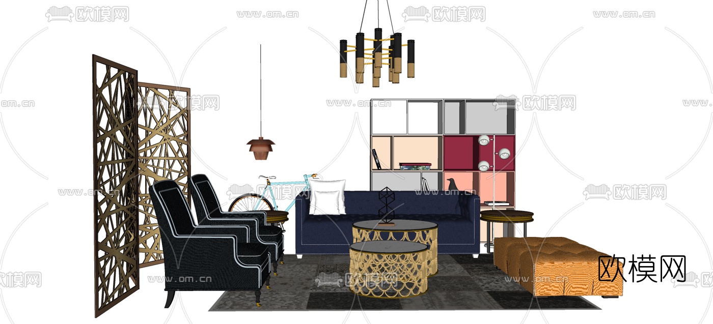 法式沙发组合su模型下载（渲染图3）