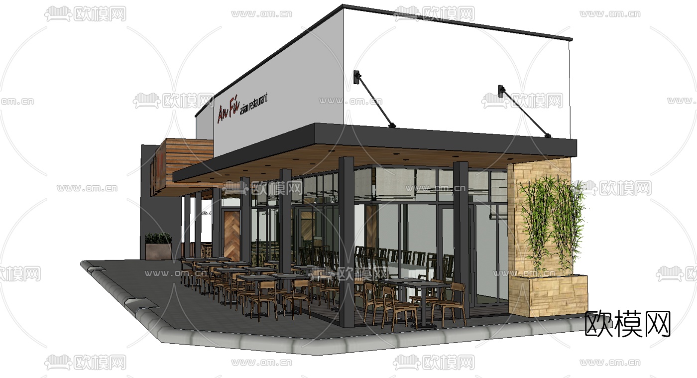 日式料理店su模型下载（渲染图1）