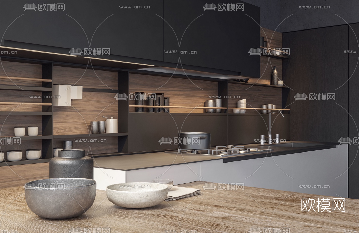 现代厨房橱柜3d模型下载（渲染图2）