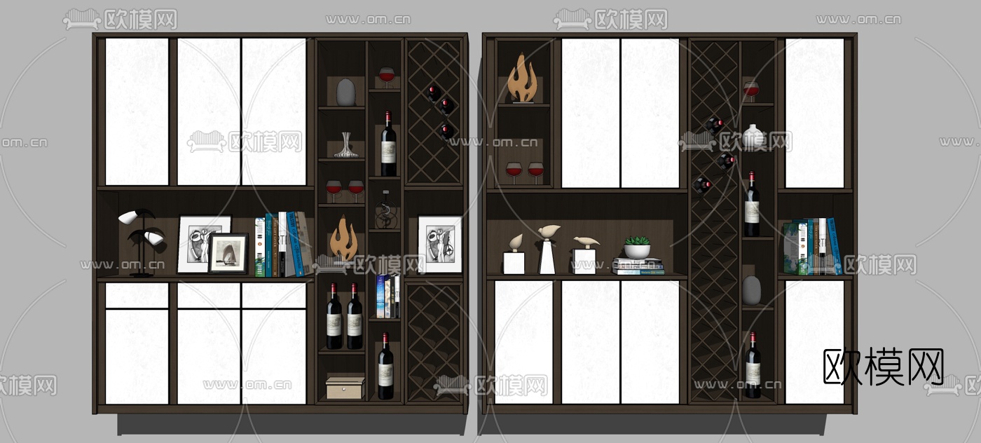 北欧实木酒柜组合su模型下载