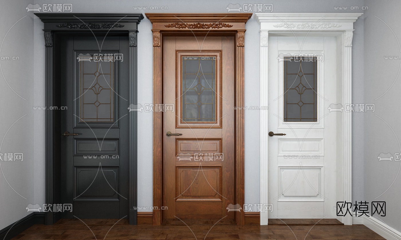 欧式雕花房门门单开门3d模型下载