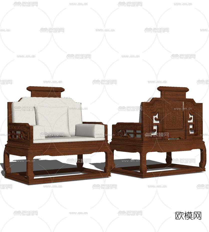 新中式单人沙发免费su模型下载