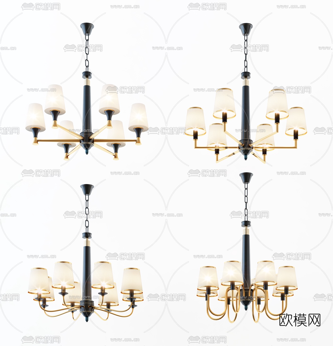 简欧时尚吊灯灯具组合3d模型-免费3dmax模型库-欧模网