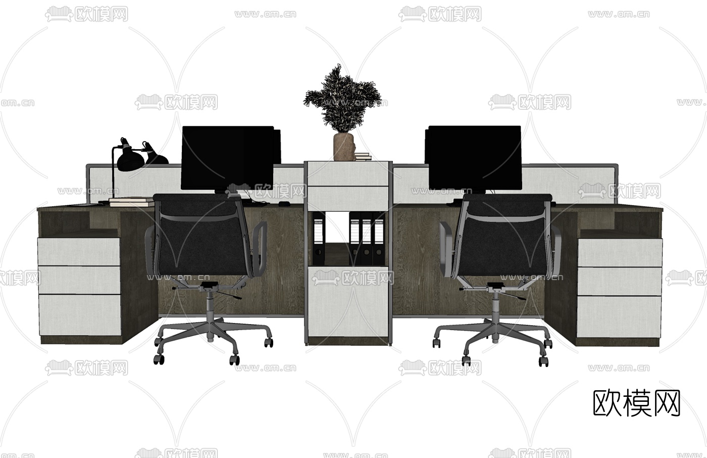 现代办公桌椅卡位su模型下载（渲染图3）