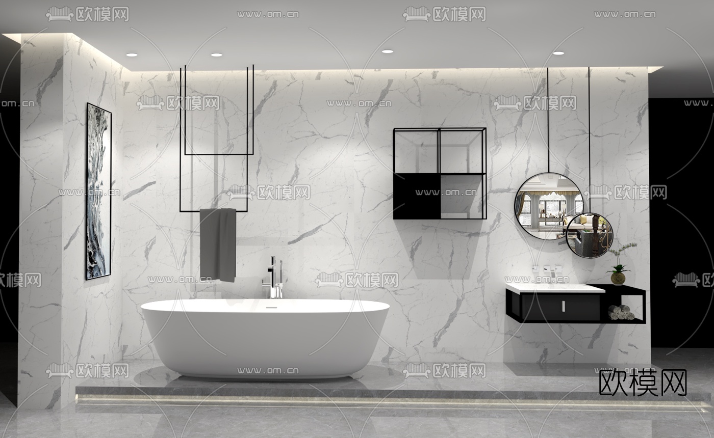 现代浴缸洗手台su模型下载（渲染图2）