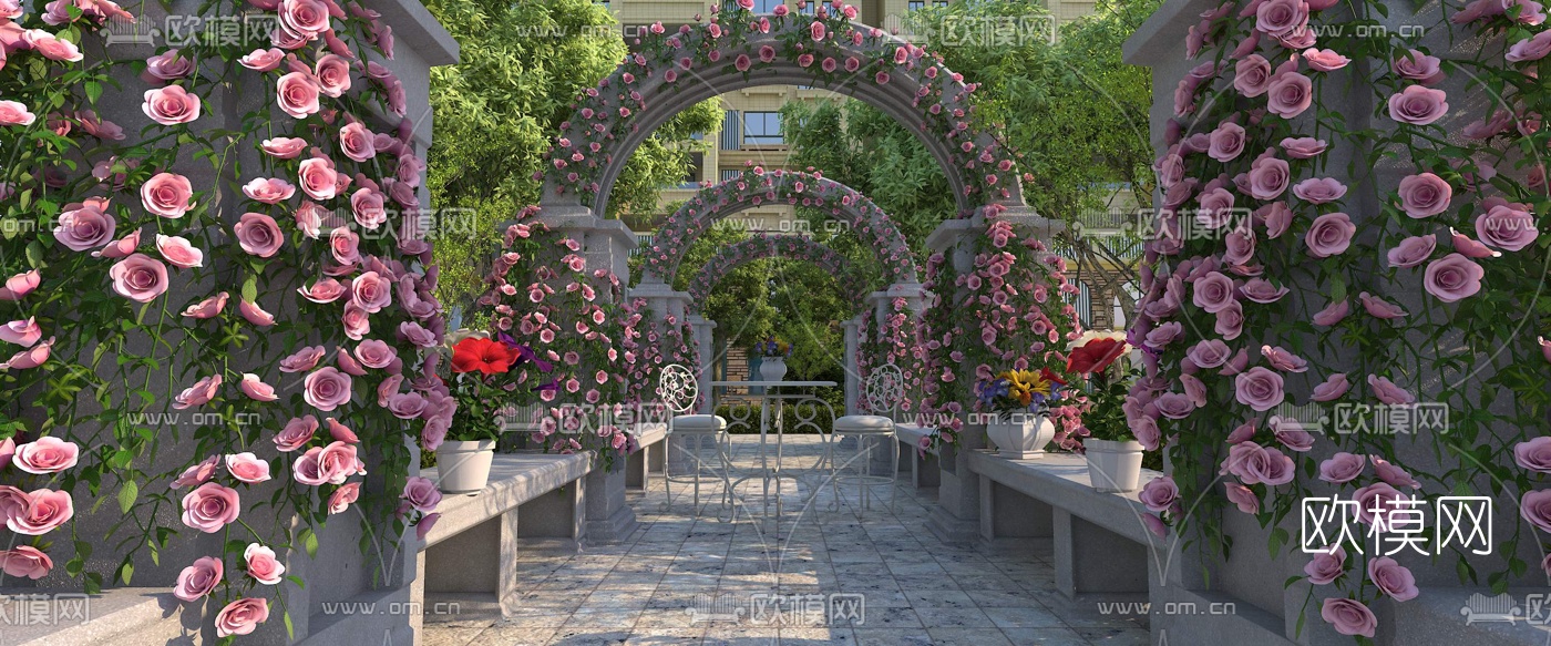 欧式廊架拱门柱花园3d模型下载（渲染图1）