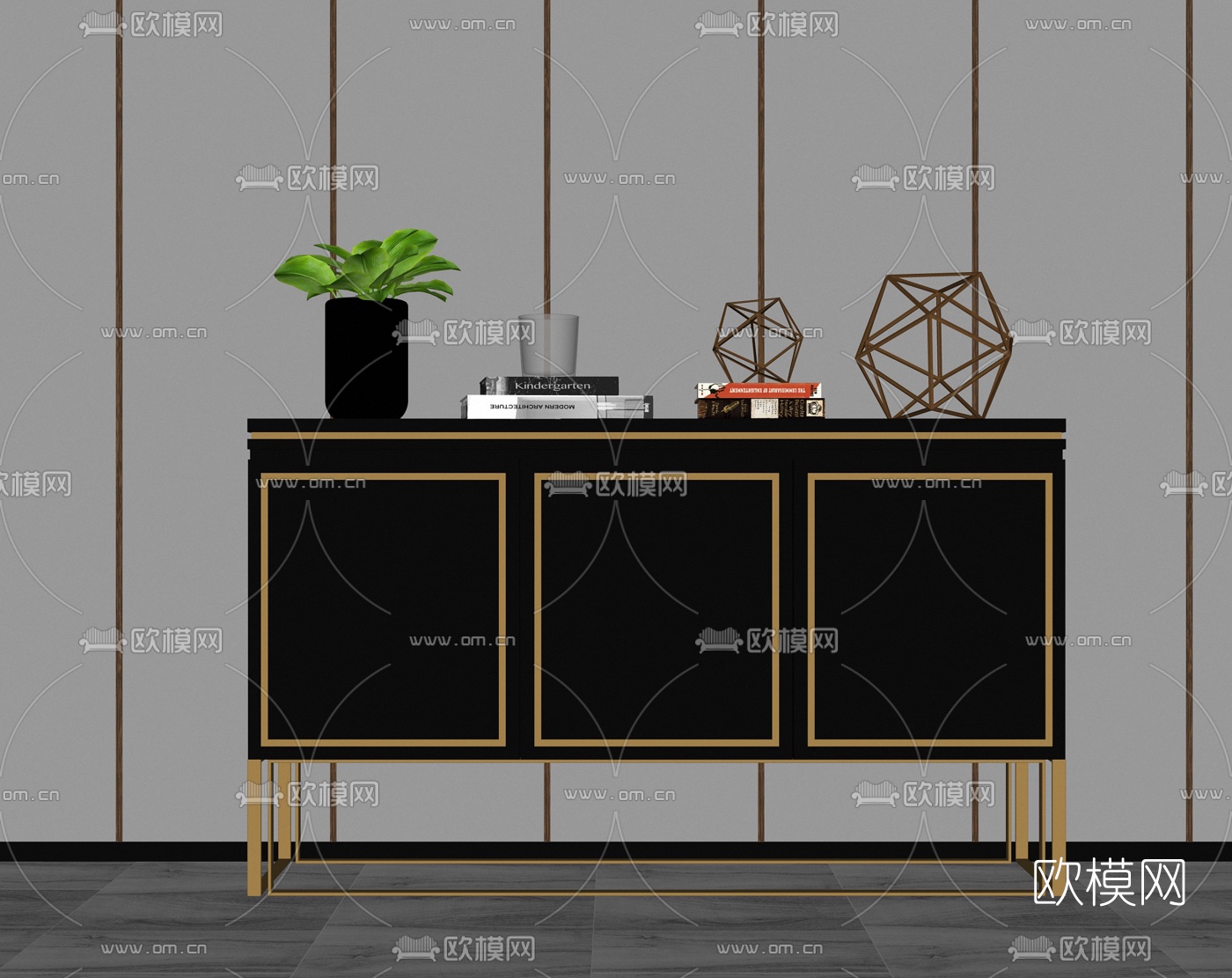 新中式边柜摆件组合su模型