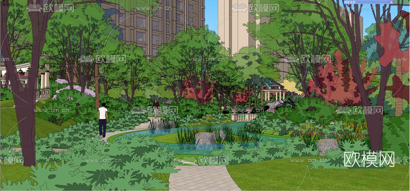 欧式小区景观规划su模型下载（渲染图12）