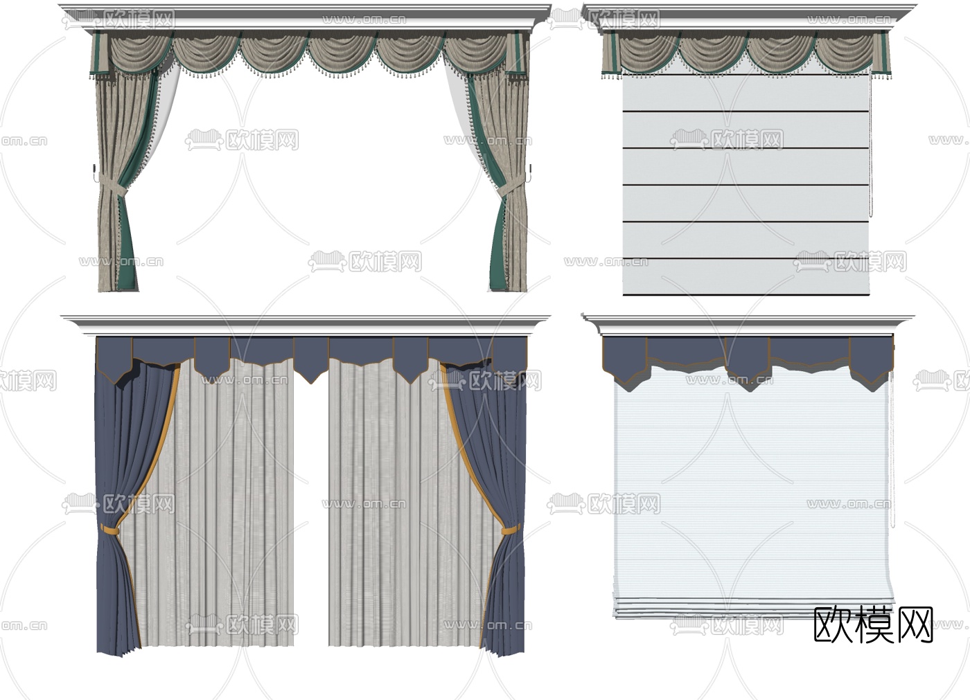 欧式布艺窗帘组合su模型下载