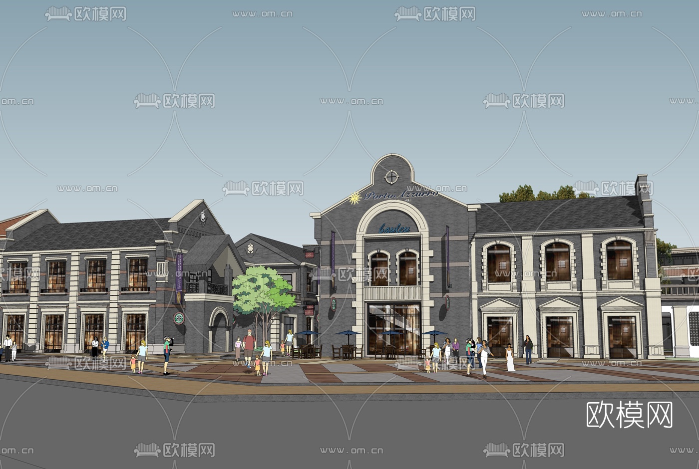 中式民国风酒吧商业街su模型下载（渲染图1）