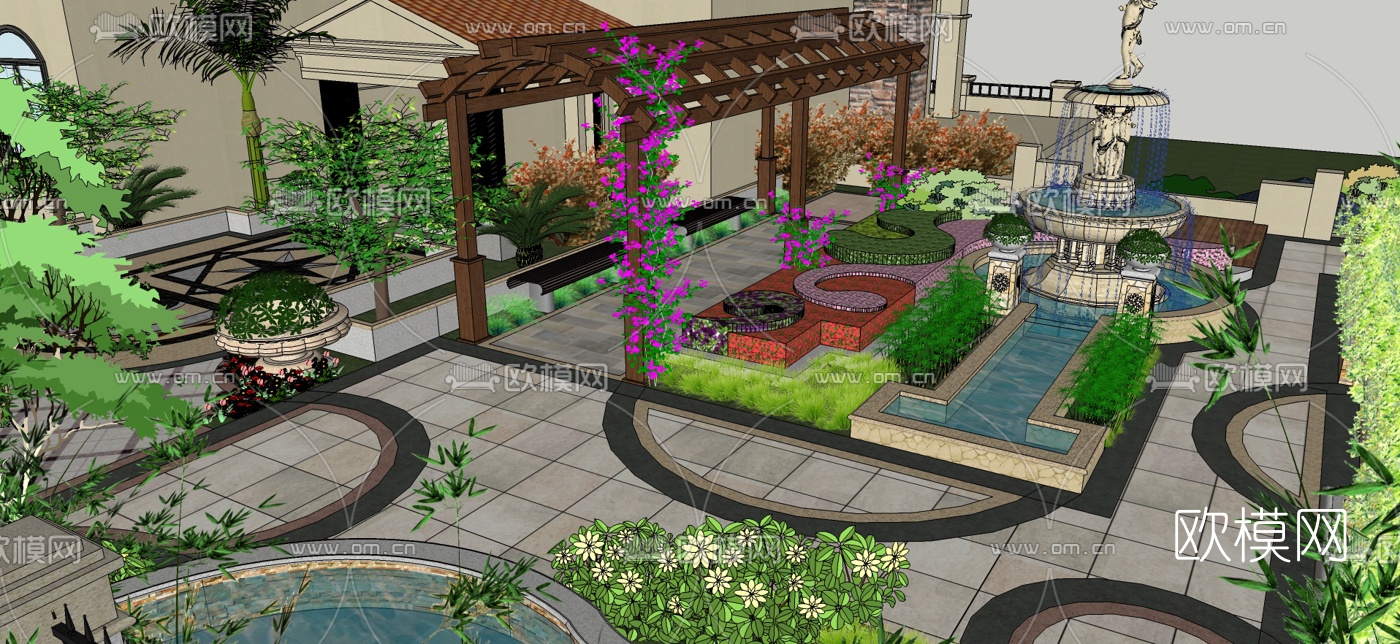 欧式别墅花园su模型下载（渲染图10）