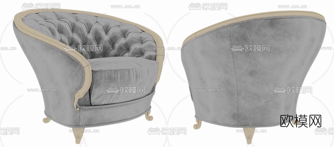 欧式布艺单人沙发3d模型下载