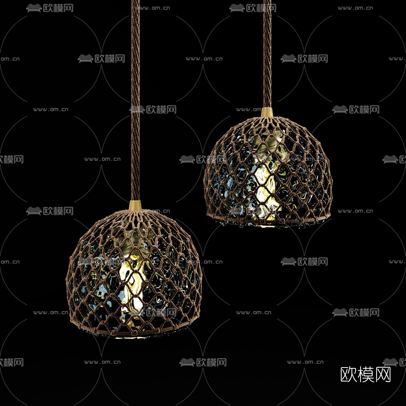 后现代麻绳彩色玻璃吊灯3d模型下载