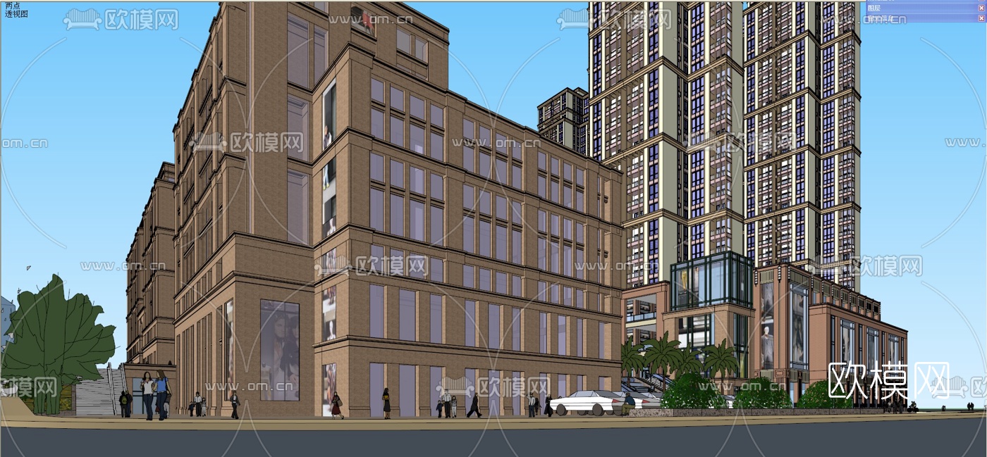 欧式商住综合体su模型下载（渲染图2）