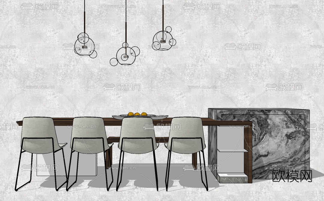 现代大理石吧台吧椅su模型下载