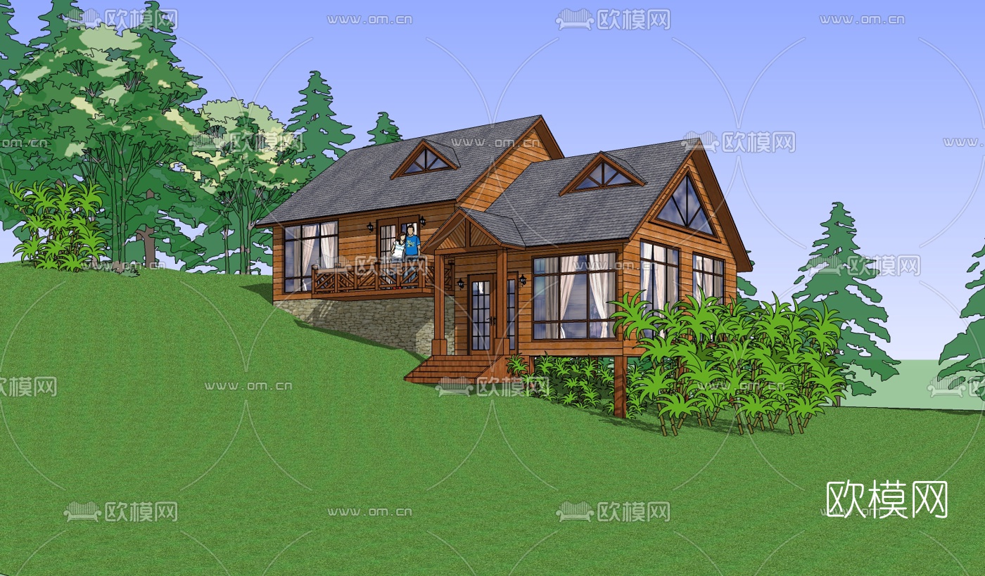 现代小木屋su模型下载（渲染图2）