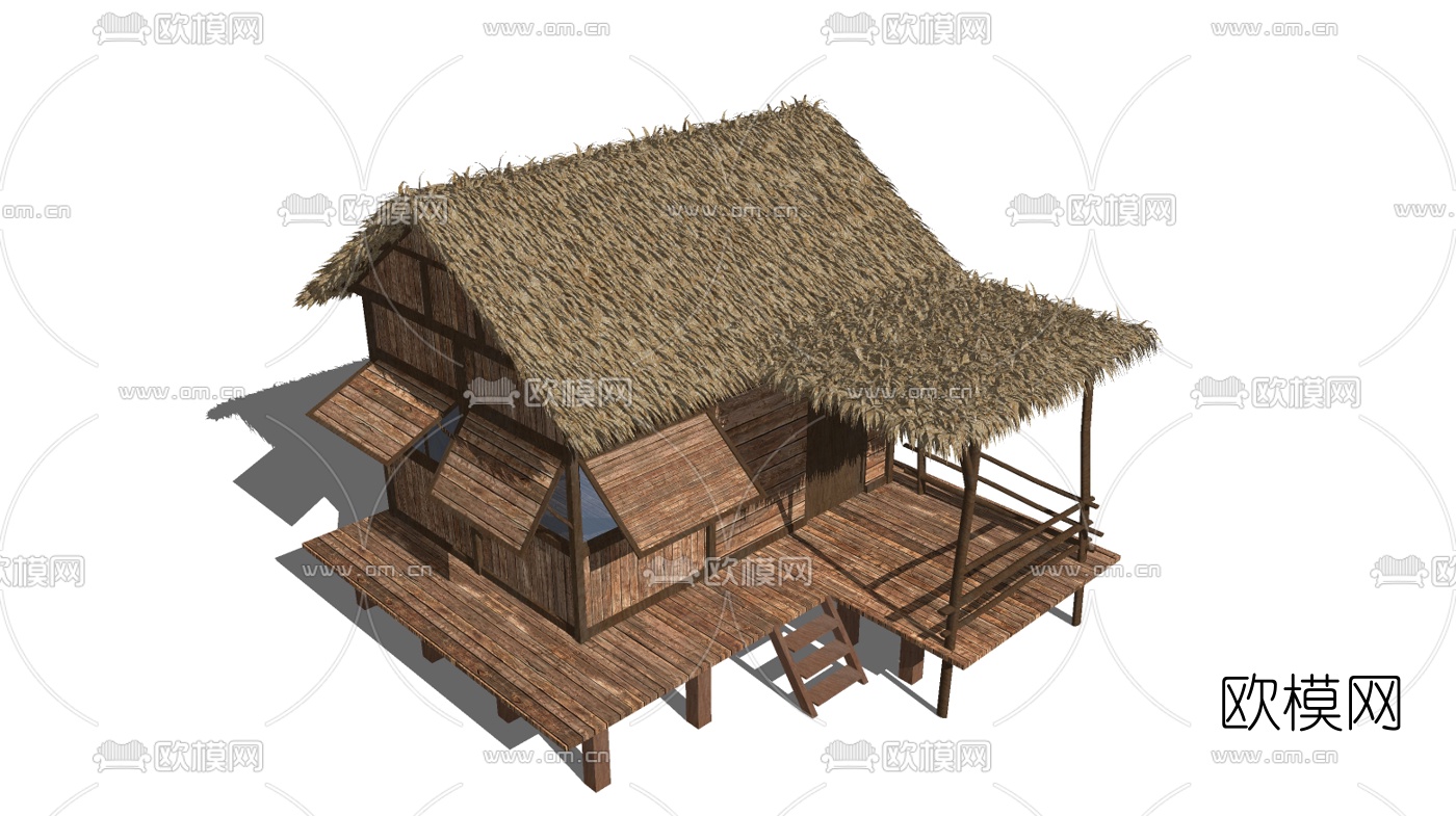 自然风茅草屋su模型下载（渲染图1）
