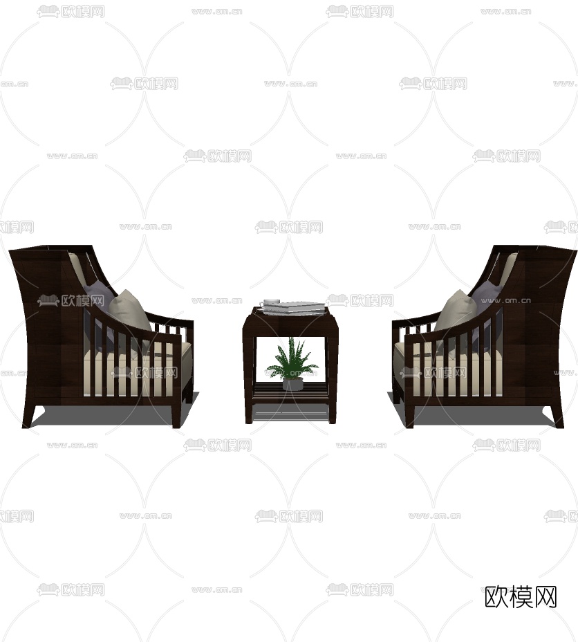 新中式单人沙发免费su模型下载